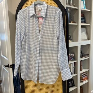 Women's Blue Checkered Button Down Shirt